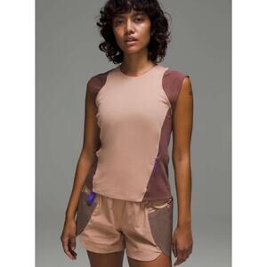 Lululemon Shirt Womens 6 Pink Clay Colorblock Sleeveless Tank Top Hiking W1DSGS